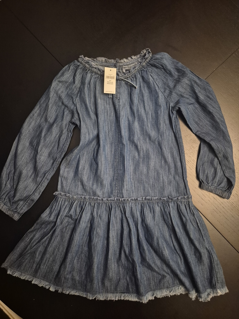 GAP Girls' Chambray Blue Long Sleeve Ruffle-Hem Dress, Size 6 Yrs
